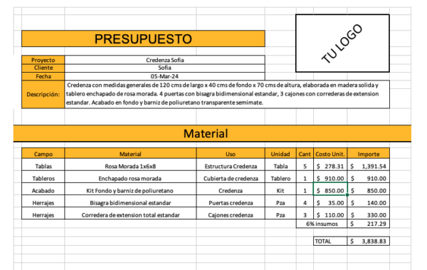 Formatos para administración de proyectos de carpintería. (Básico) - Imagen 4